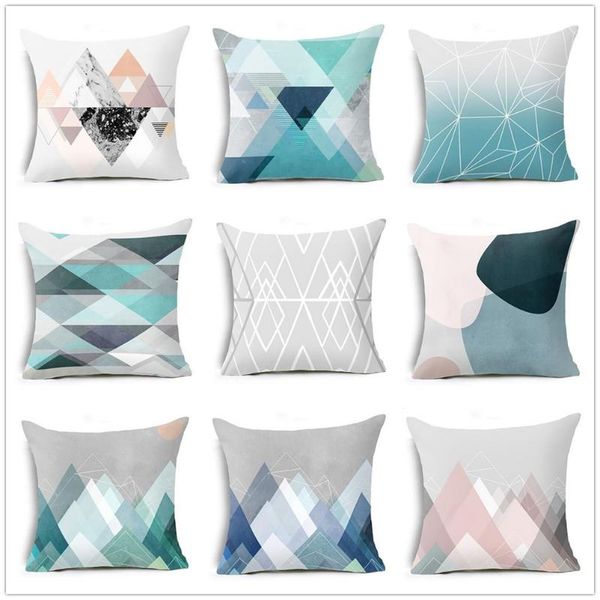 

geometric cushion covers blue and gray diamond wave pillow case for home chair sofa decoration square pillowcases