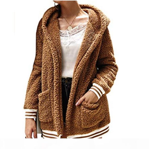 

женщины plush sherpa с капюшоном верхняя одежда кармана с капюшоном пальто теплый свитер открытый повседневная длинная тура в теплый пиджак, Black;brown