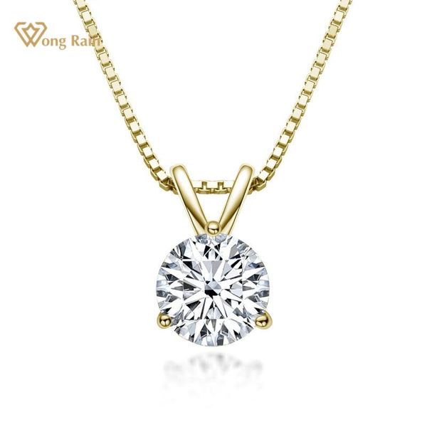 

chains wong rain 100% 925 sterling silver round created moissanite gemstone 1ct pendant necklace engagement fine jewelry wholesale