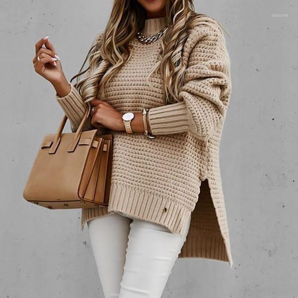 

autumn and winter new style long-sleeved women's half-high neck solid color drawstring side slit knit sweater1, White;black