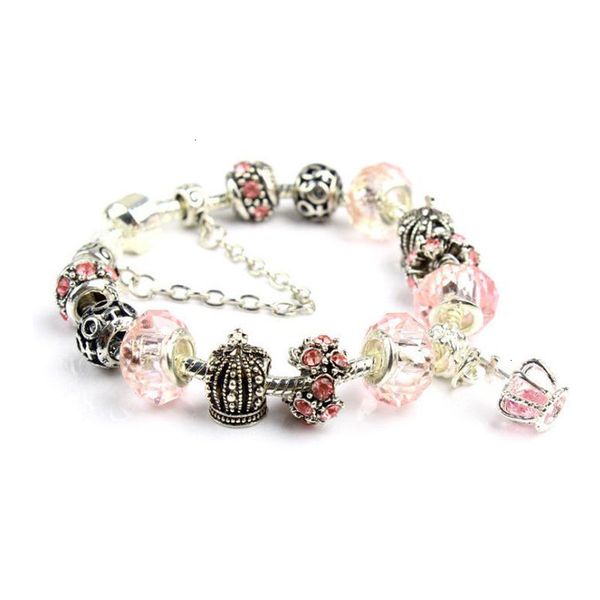 

royal women bracelets charm for 20cm 925 silver crown bracelet purple crystal beads diy jewelry christmas gift ship by d