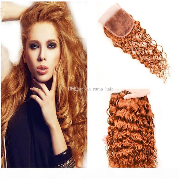 

human hair weaves #30 pure color wet wavy lace closure with 3 bundle deals virgin malaysian hair extension auburn water wave bundles, Black;brown