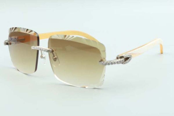 

2021 style natural white buffalo horns temples sunglasses 3524020, cutting lens medium diamonds glasses, size: 58-18-140mm, White;black