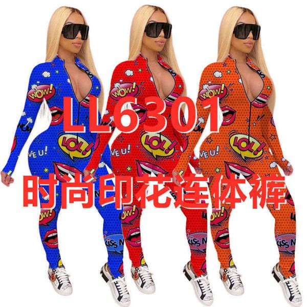 

printed ll6301 fashion casual zipper women's jumpsuit pants update, Black;gray