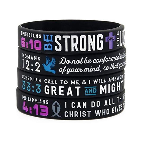 

1pcs bible verse christian religious ephesians romans jeremiah philippians silicone bracelet wristband, Golden;silver
