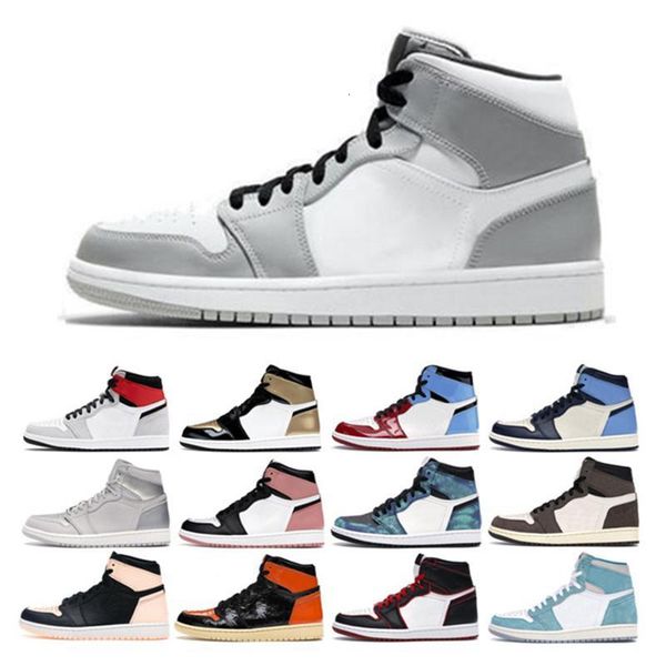 

mens basketball shoes 1s new high og obsidian royal toe black white rust pink unc tie dye chicago 1 light grey sports sneakers