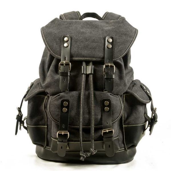 

student men's outdoor shoulder casual bag large capacity travel backpack canvas leather climbing 202211