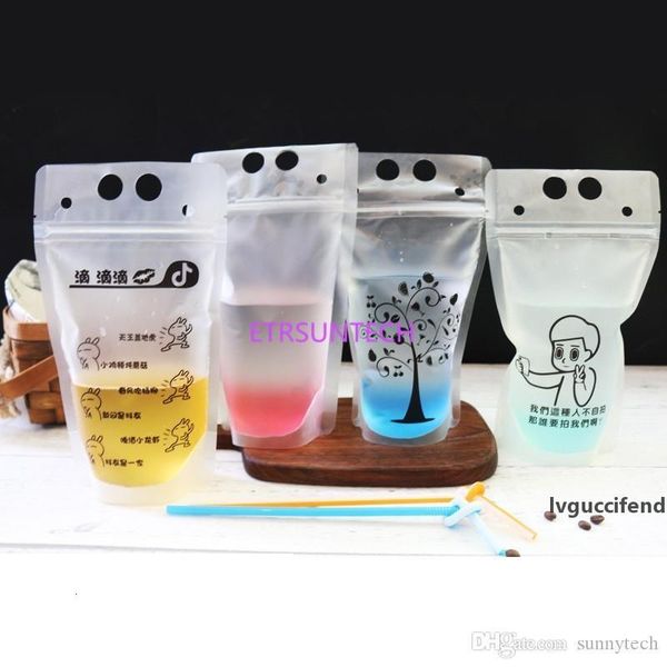 

ml 7 style plastic drink packaging bag 450 pouch beverage juice milk coffee, with handle and holes for straw lx0608ozmt