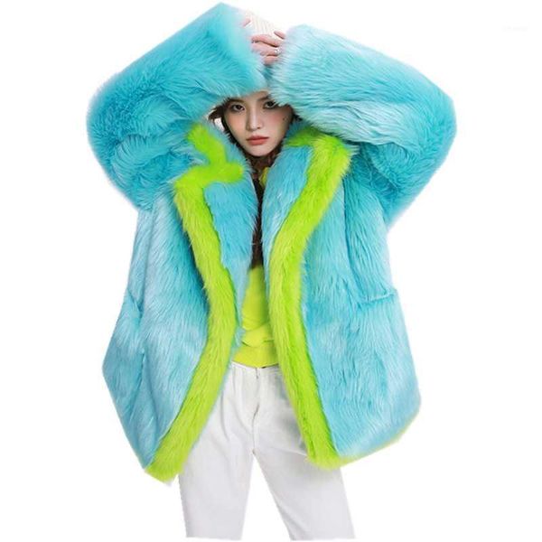 

gtgyff faux fur jacket coat women color block long sleeve plus size casual outerwear warm clothes trendy 2020 blue with collar1, Black