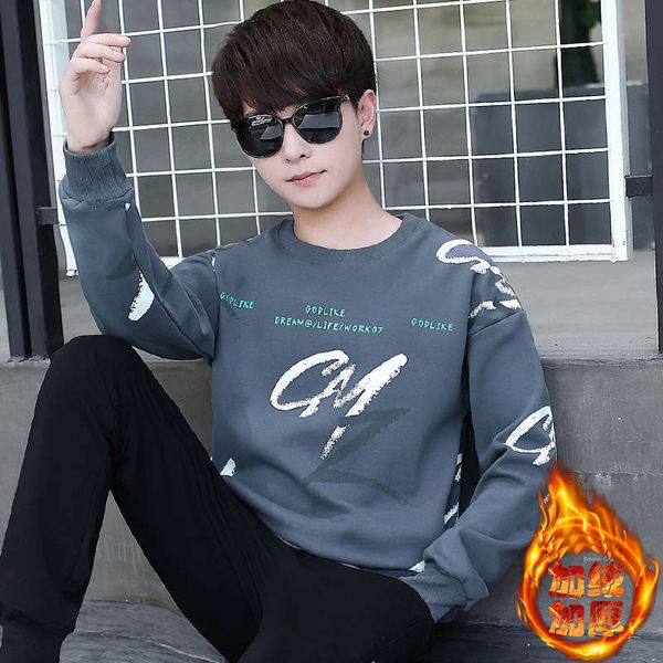 

2020 youth students' sweater boys girls' bottoming shirt with plush thickening long sleeves for warm autumn and winter, Black