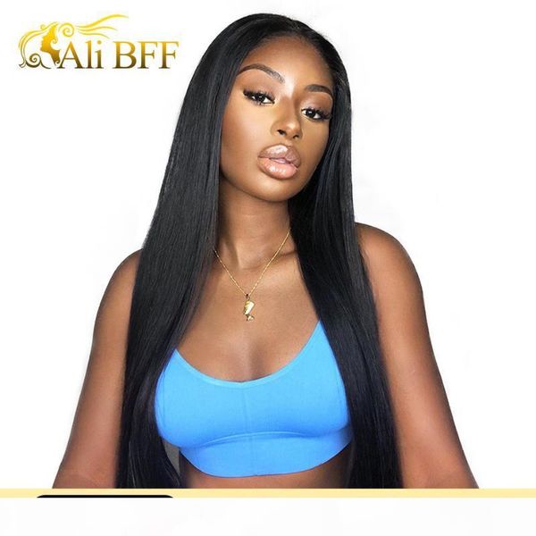 

ali bff 4x4 lace closure wig straight lace front human hair wigs preplucked brazilian frontal wig 180% density remy wigs, Black;brown
