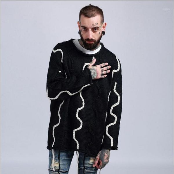 

high street vintage sweater popular european and american ins twist color contrast loose silhouette pullover knit coat1, White;black