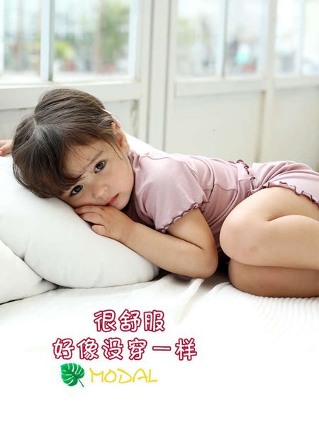 

girls' thin summer modal short sve pajamas middle and small children's princs home baby air conditioning suit e4me, Blue;red