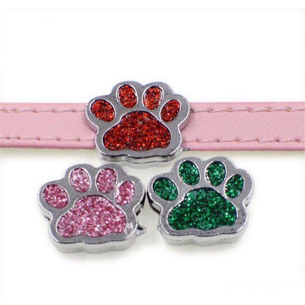 

50pcs new arrival dog paw 8mm slider charms fit 8mm pet collar diy necklace & bracelet keychains jewelry findings tl4kc, Silver
