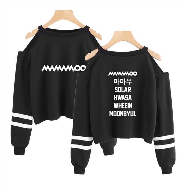 

mamamoo white wind crop women off shoulder hip hop korean kpop summer long sleeve sweatshirt women clothes streetwear, Black