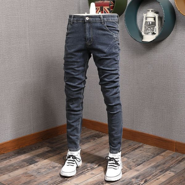 

2021 new newly winter fashion men jeans blue gray elastic slim fit casual denim pencil pants designer thick velvet warm long trousers f2ha