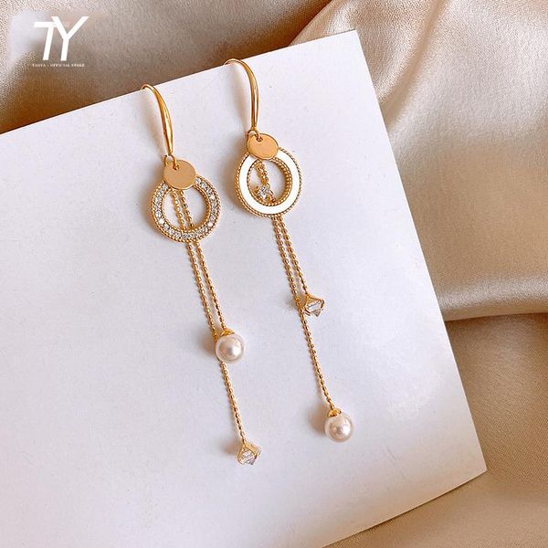 

dangle & chandelier 2021 classic circle pearl tassel earrings fashion long women's pendant korean jewelry unusual girl's, Silver