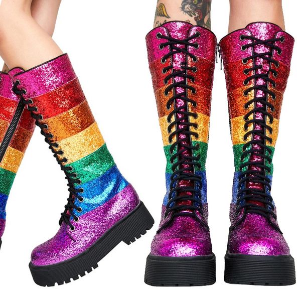 

stripe rainbow color shreds bling woman thick platform sola rents up to multi sequins martin bottin shredded boots iax5, Black