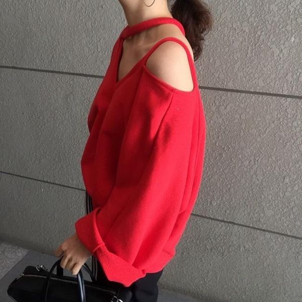 

twotwinstyle off shoulder womens sweatshirt loose v neck batwing long sleeve striped pullover casual style clothing autumn 201204, Black