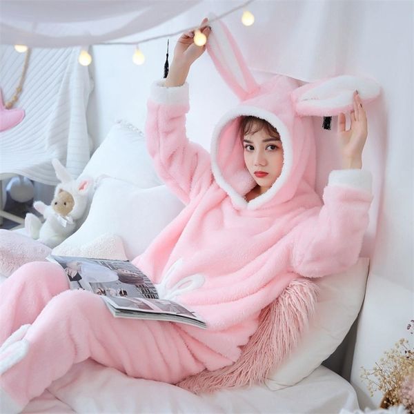 

dormxion autumn winter women pyjamas sets pajamas sleepwear suit thick warm coral flannel nightgown female cartoon animal y200708, Black;red