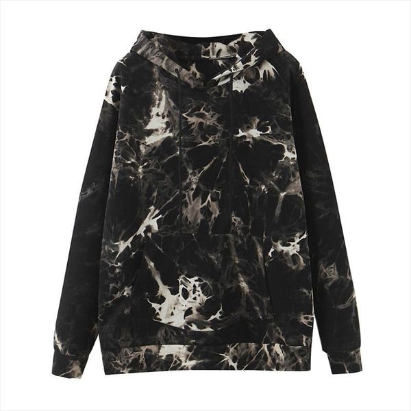 

women fashion tie dye print sweatshirt drawstring long sleeve autumn winter women clothes streetwear hoodie black