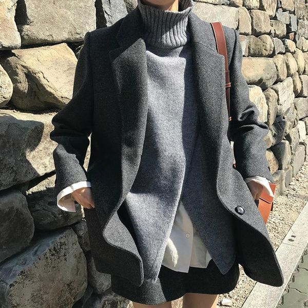 

hong kong counter autumn / winter 2020 new slim suit women's thickened woolen coat medium length, Black