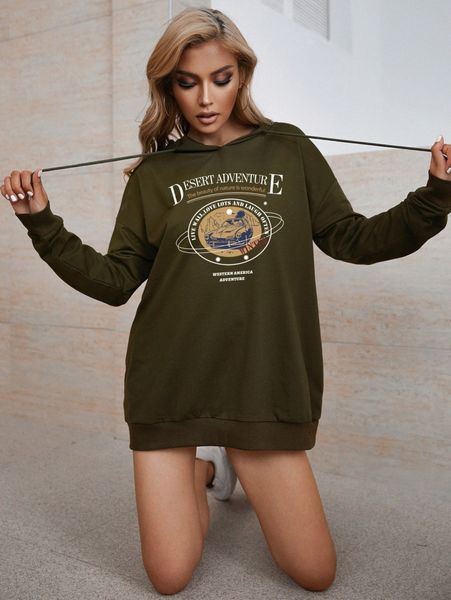 

slogan & car print drop shoulder drawstring hoodie r3jr#, White;black