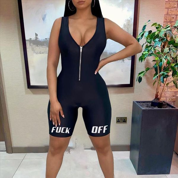 

summer women bodycon playsuit v neck sleeveless zipper rompers club party night one piece casual overalls skinny playsuits, Black;white