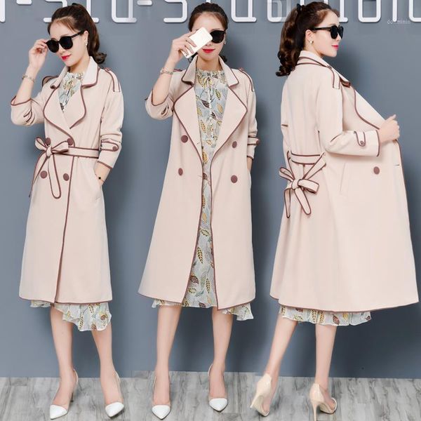 

trench woman long autumn outfit new waist belt double-breasted knee-length overcoat outwear women vestidos korean fashion1, Tan;black