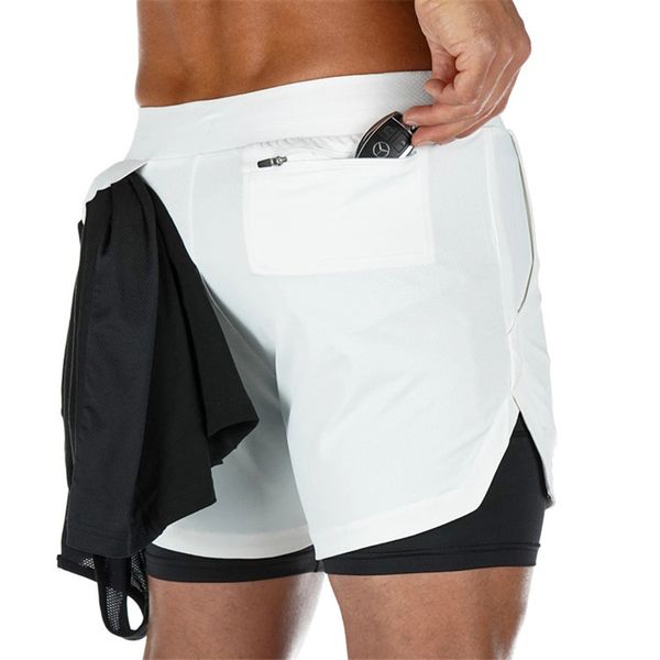 

2021 new sport double-deck jogging running shorts men 2 in 1 mens gym fitness workout short man, White;black