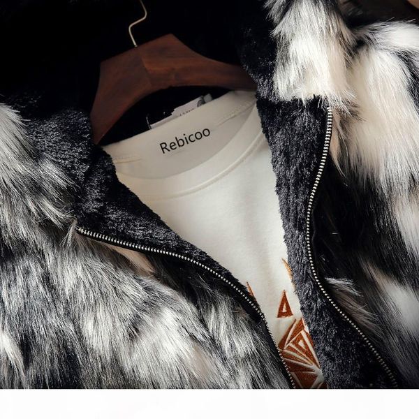 

winter fashion fur coat men's clothing thick faux fur zipper jacket hooded jacket men's hoodies coats man warm clothes oversize, Black