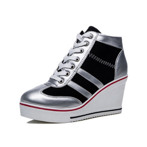 

wedge casual shoes on the platform; 2019 collection hidden wedge shoes; women's shoes with high heels; canvas shoes casual women's, Black
