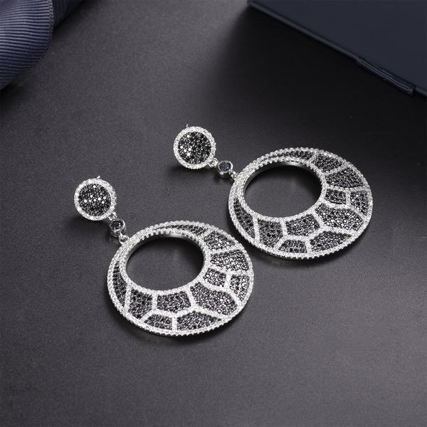 

stripe plated color separation geometric earrings european and american fashion round exaggerated black diamond long earrings, Silver