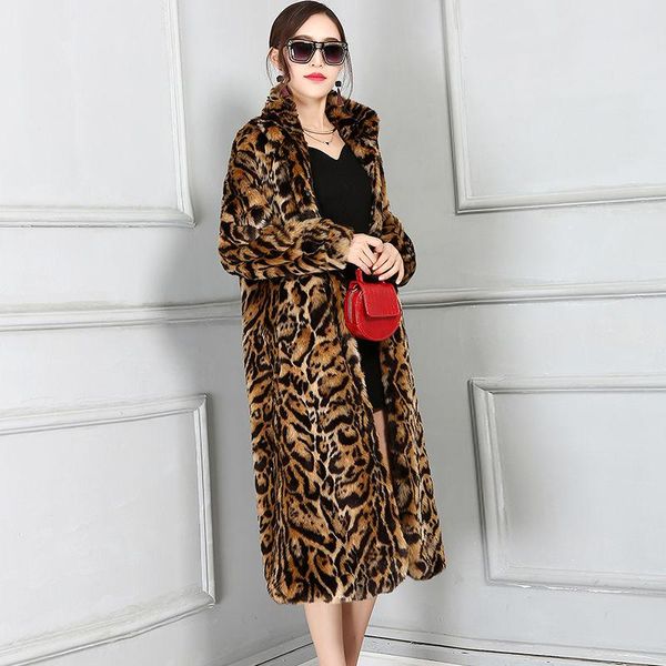 

women's fur & faux 2021 winter leopard print coat long sleeve stand-up collar jacket women teddy plus size 6xl y153, Black