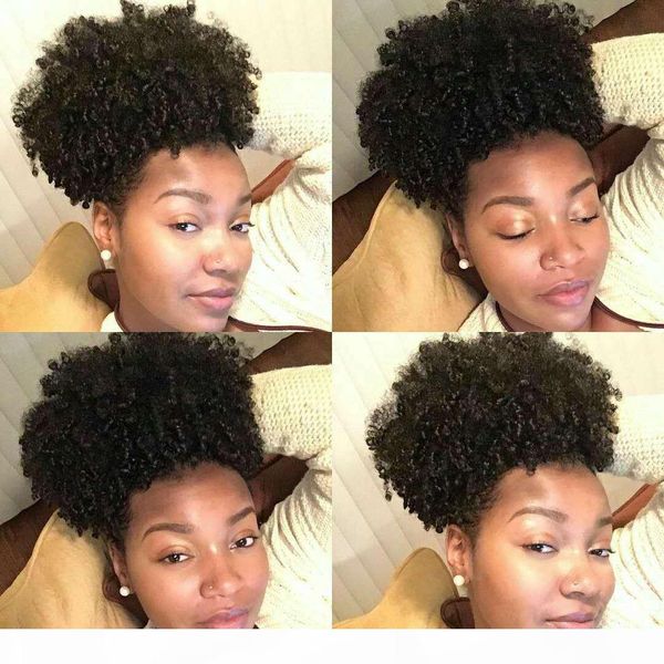 

style afro short kinky curly ponytail bun high grade pony tail hairpiece 120g human hair ponytail for black women