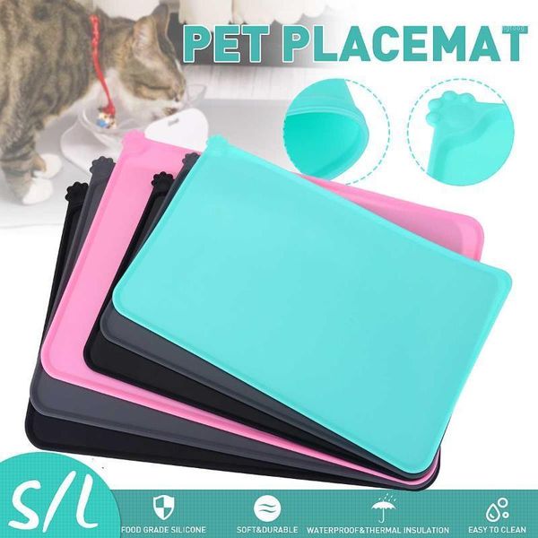 

waterproof pet mat solid color silicone pet pad bowl drinking mat feeding placemat easy washing durable s/l1