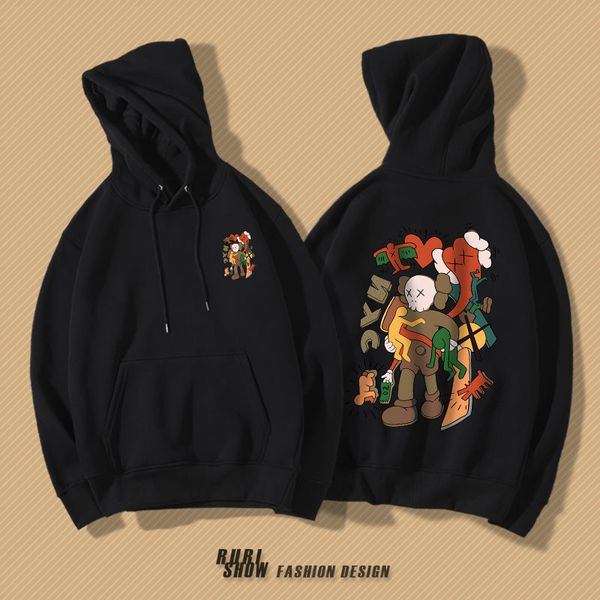 

2020 men's and women's hooded sesame street joint autumn plus velvet loose hiphop couple hoodies 2020, Black