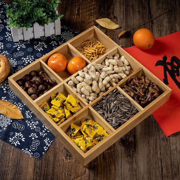 

bamboo storage box creative divided grid dried fruit tray home refreshment tray living room candy nut snack box