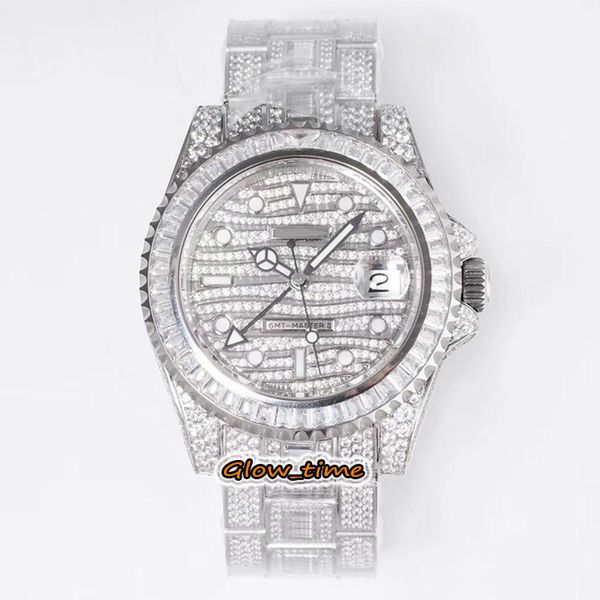 

twf upgrade version 116769 116759 diamonds dial gmt eta a2824 automatic mens watch 904l steel diamond iced out full case iced out watches, Slivery;brown