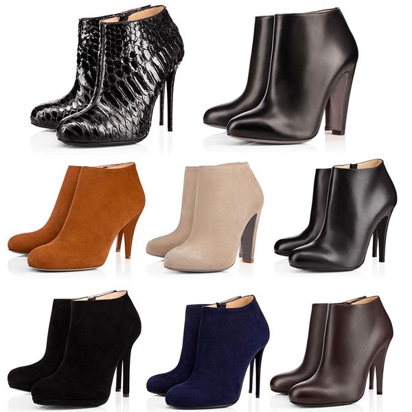 

красные нижние высокие каблуки пачка женские кожаные классические ботинки шипованные шипы круглые носки наружные черные туфли женские свадеб, Black