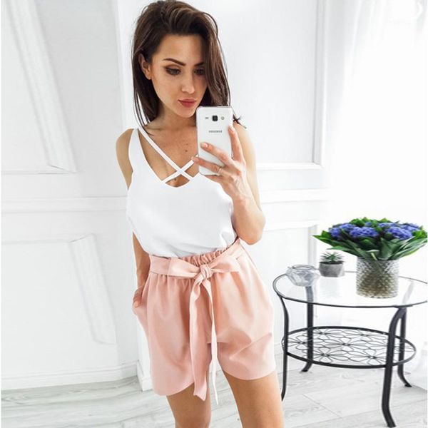 

2019 women new style fashion women lady summer casual shorts high waist short elastic waist beach bow shorts1, White;black