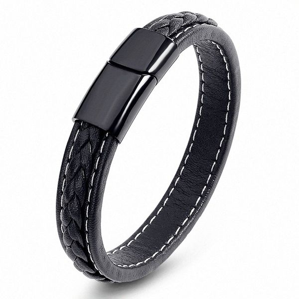 

leather bracelet braided bangle for men and women stainless steel magnetic clasp bangles glkk#, White
