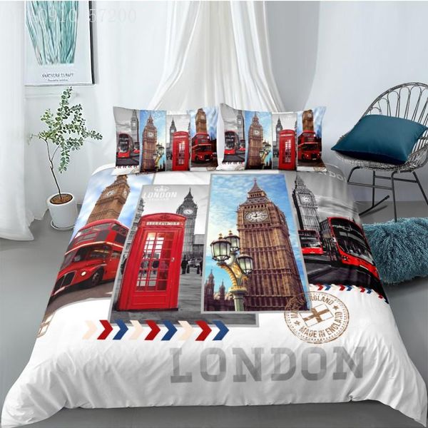 

modern city bedding set london landscape printed duvet cover and pillowcase single  king bedspread 2/3 pcs for kids adults