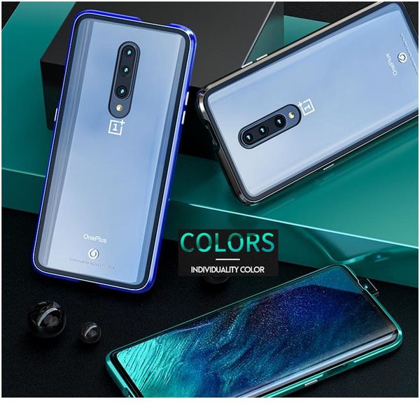 

360 full protective magnetic metal bumper double sided tempered glass case for oneplus 7 8 pro one plus no qyleno
