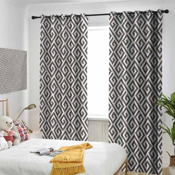 

thermal insulated room darkening window shade geometrical tribal detailed with maze like shapes artwork print curtain