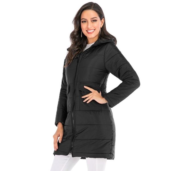 

women long hooded cotton jacket, Black