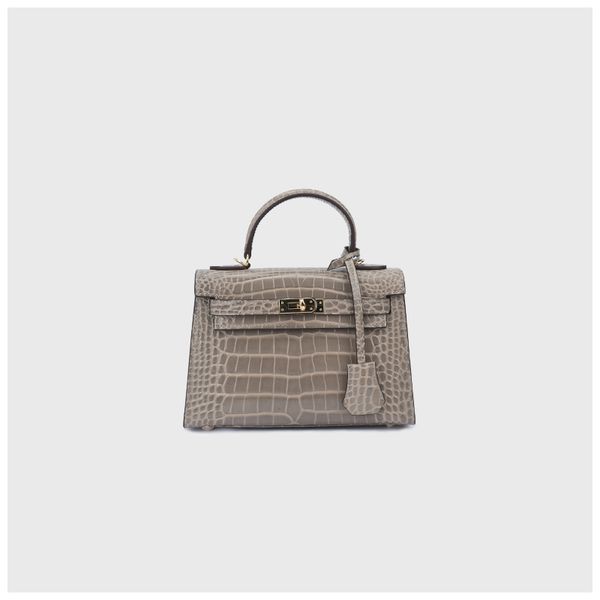 

gray 2021 2nd-generation leather alligator mini kelly's new trendy one-shoulder bag for women, Black;red