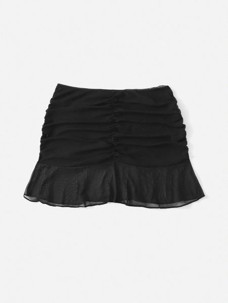

solid ruched cover up skirt x8a1#, White;black