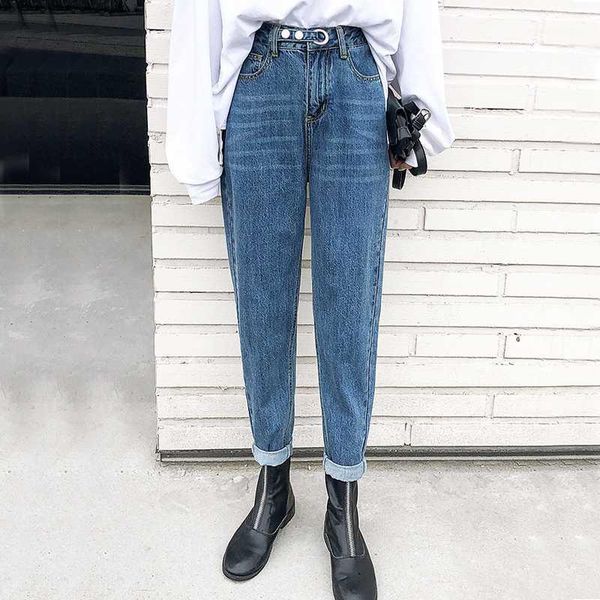 

women's jeans philosophy wonder 2021 spring solid casual loose autumn high waist denim pants vintage radish female1, Blue