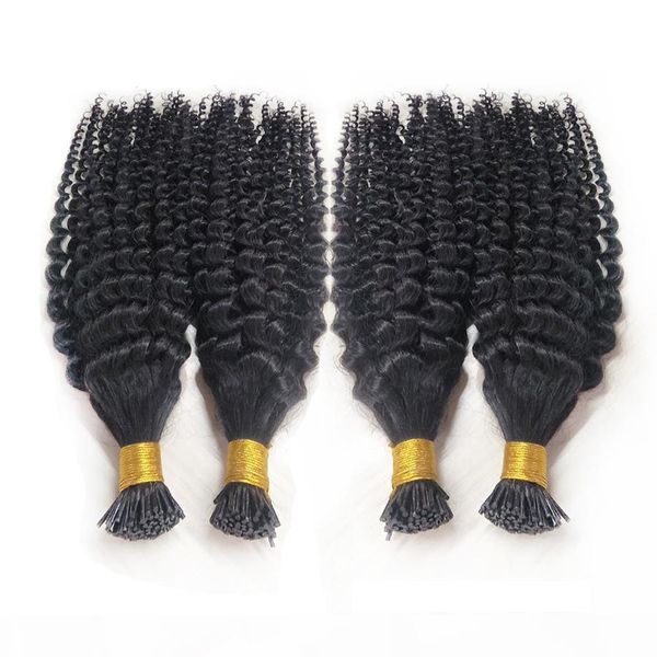 

pre-bonded stick i tip human hair extensions kinky curly brazilian virgin hair 1g s 100g balck brown blonde keratin hair extensions, Black